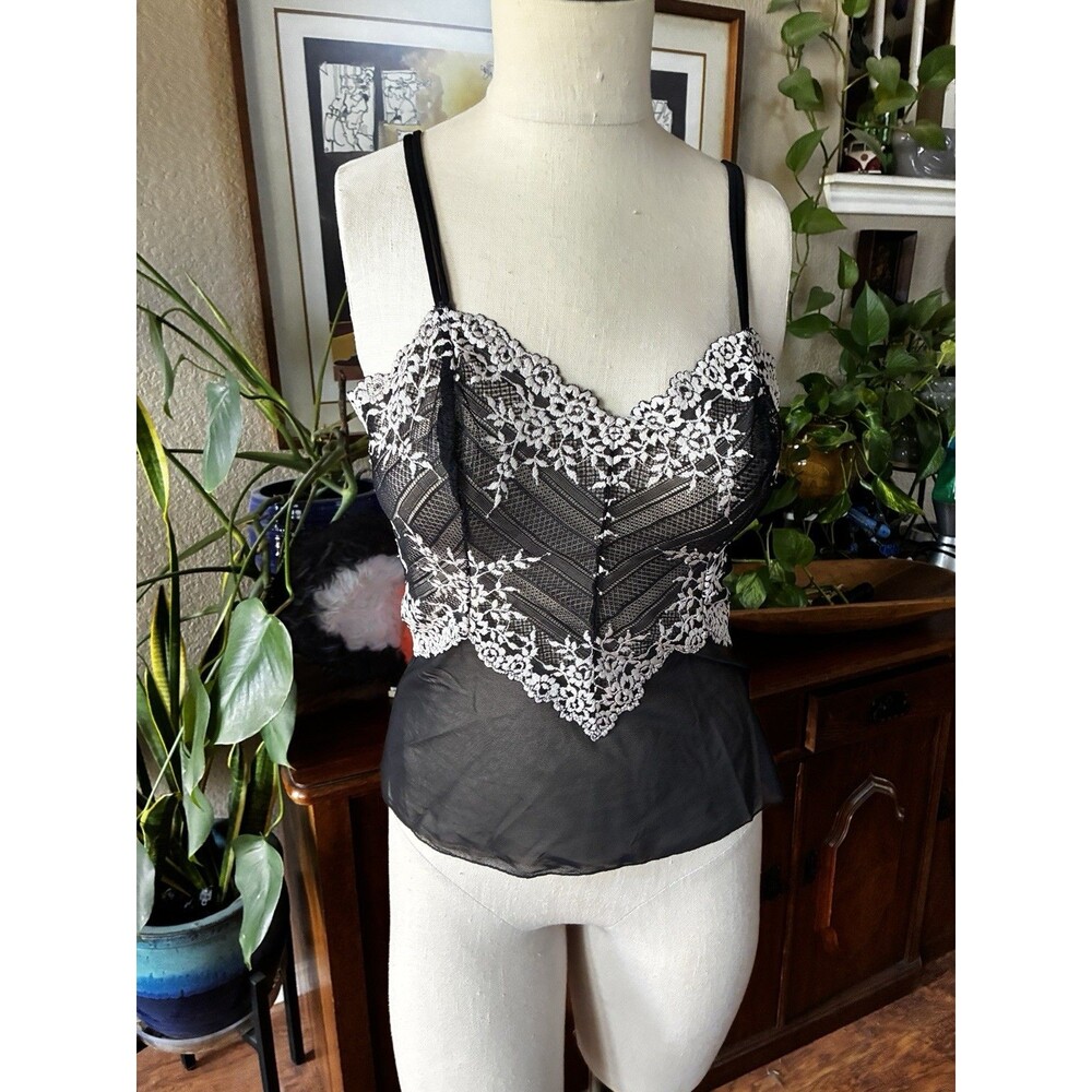Wacoal Black Sheer Mesh Floral Lace Camisole Tank Top Large (61191)